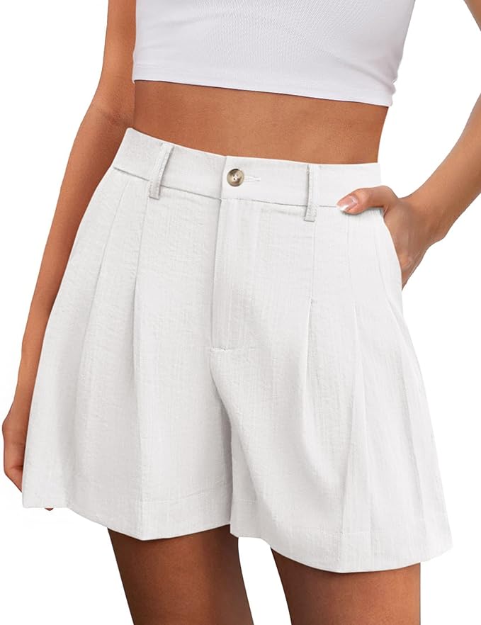 White High Waist Wide Leg Tailored Shorts