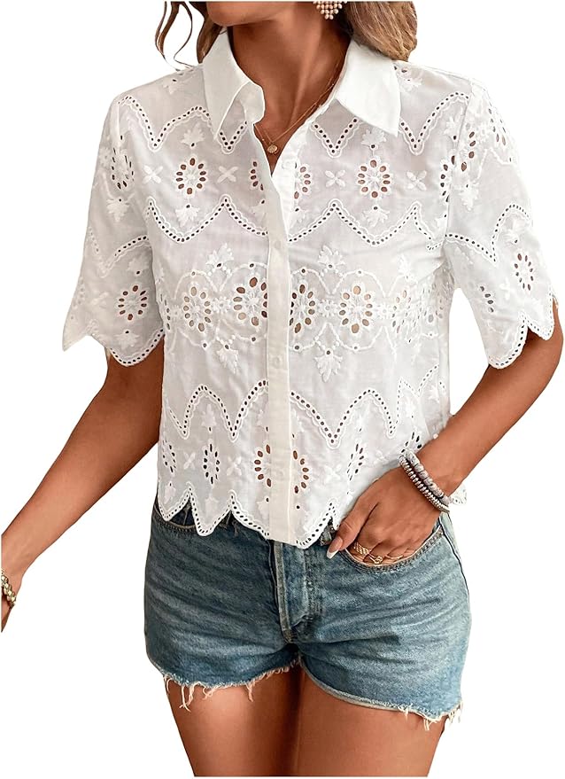 White Eyelet Blouse Women