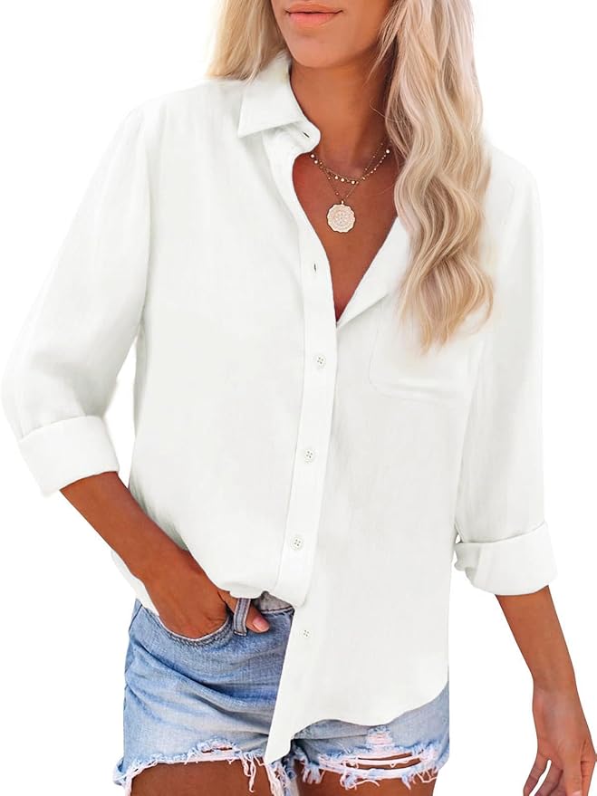 White Linen Button-down Shirt