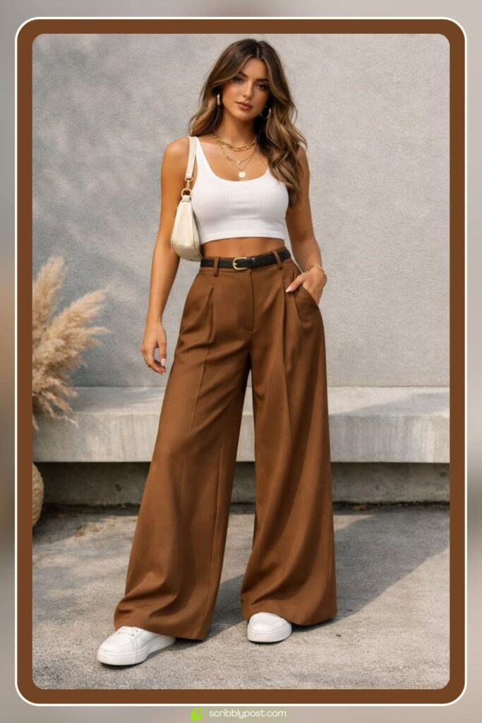 Wide-Leg Trousers and Fitted Crop Tee