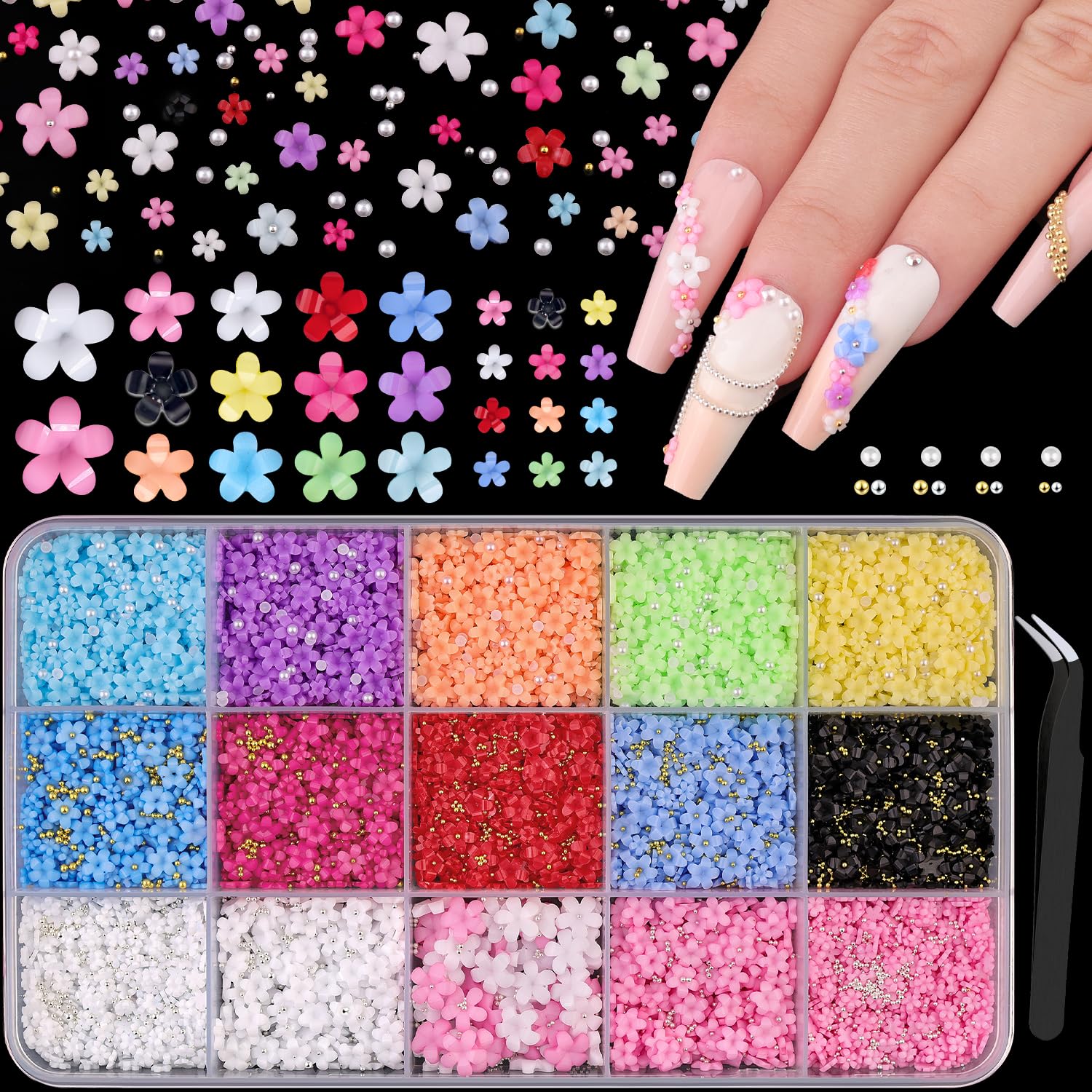 3D flower nail charm set