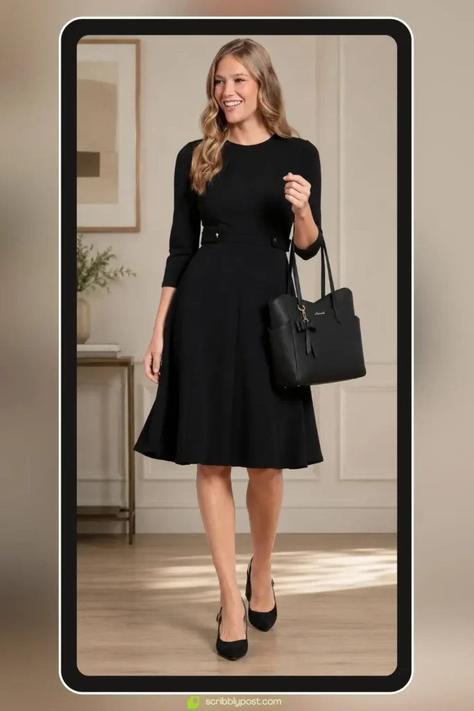 Black Luxury Dress — Structured Crepe Midi