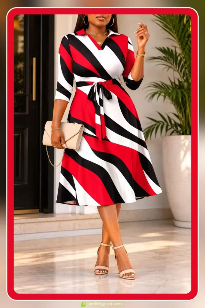 Bold Print Dress with Neutral Accessories