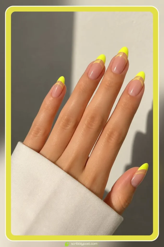Bright Yellow Nails Summer — Neon Tip with Negative Space