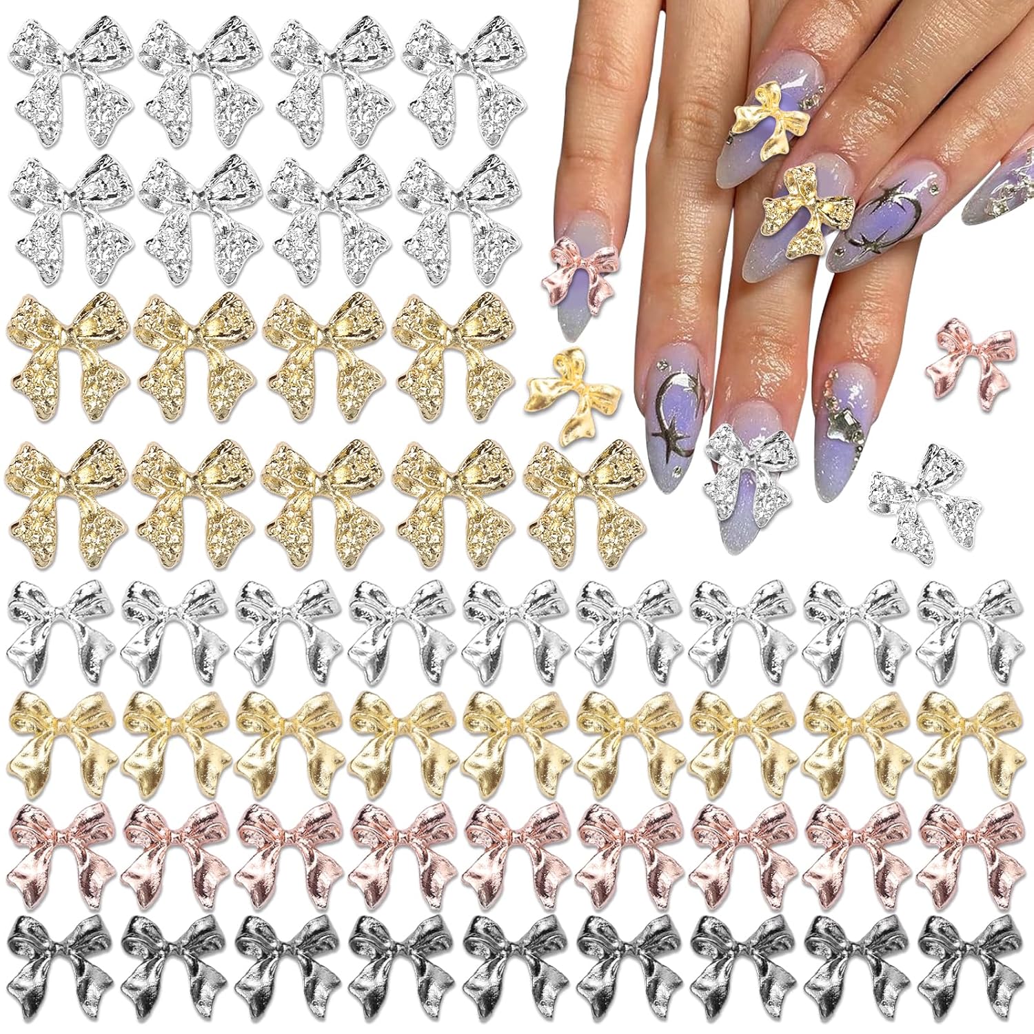 Chrome Bow Nail Charms Gold