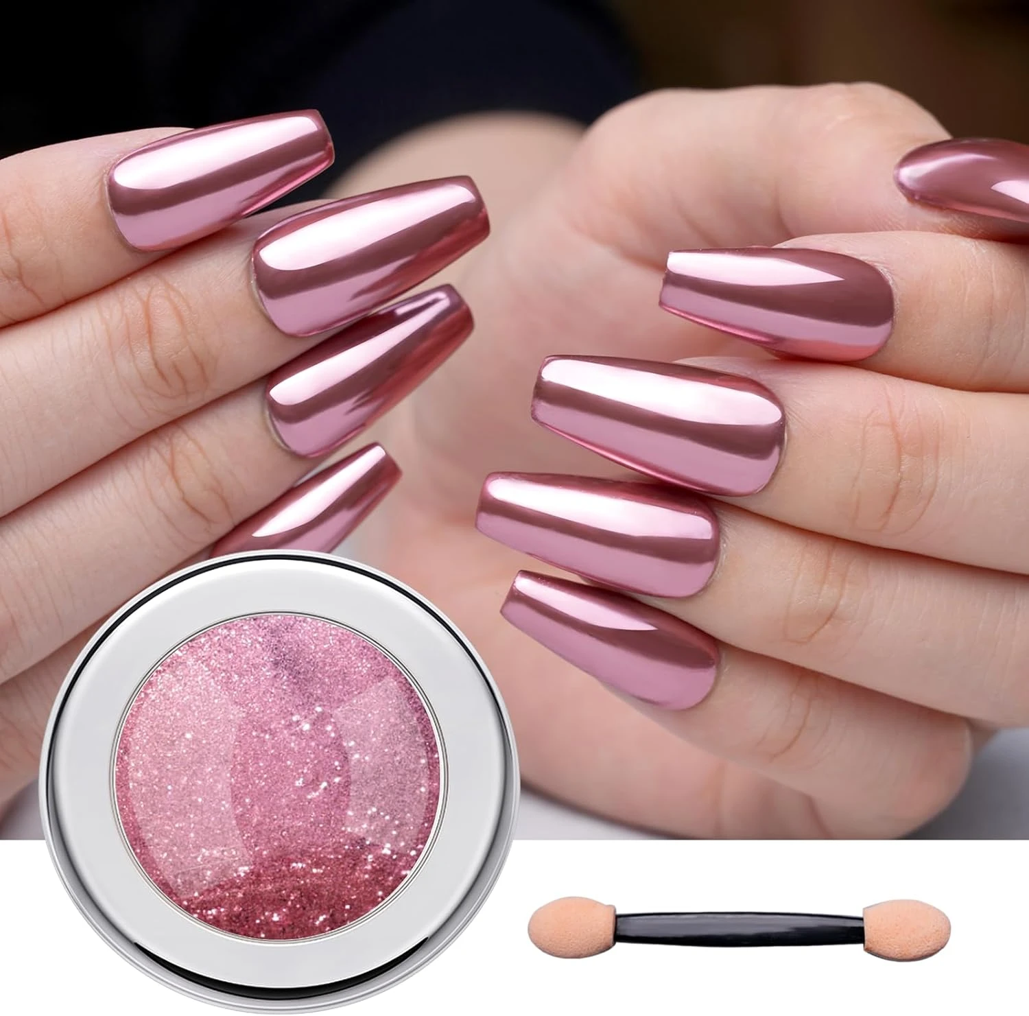 Chrome Nail Powder Mirror Effect Rose Gold