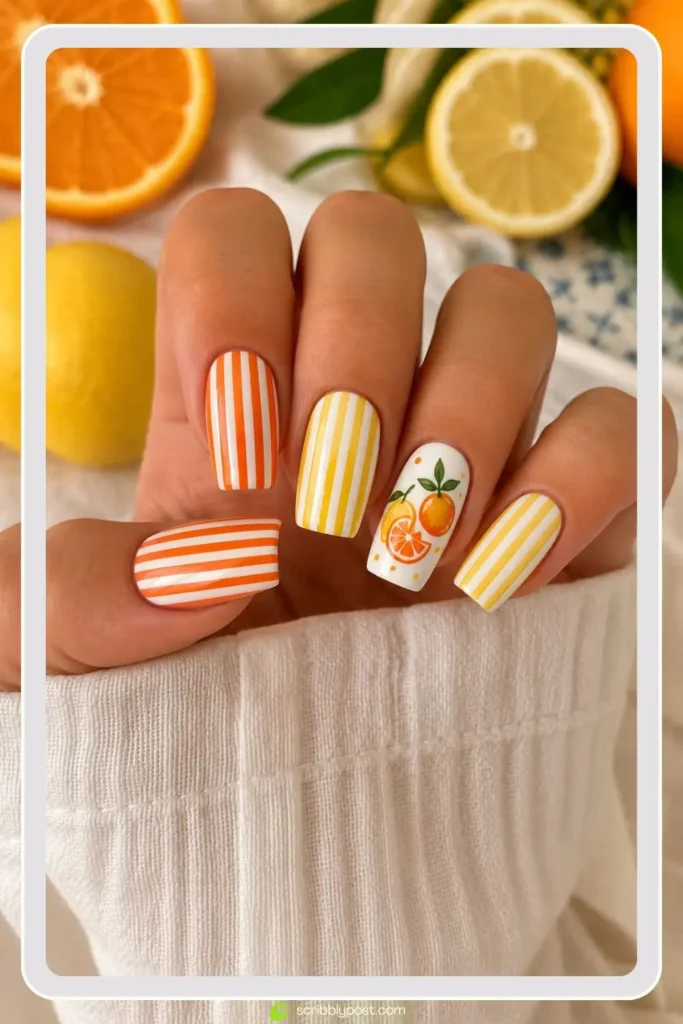 Citrus Stripe Nails
