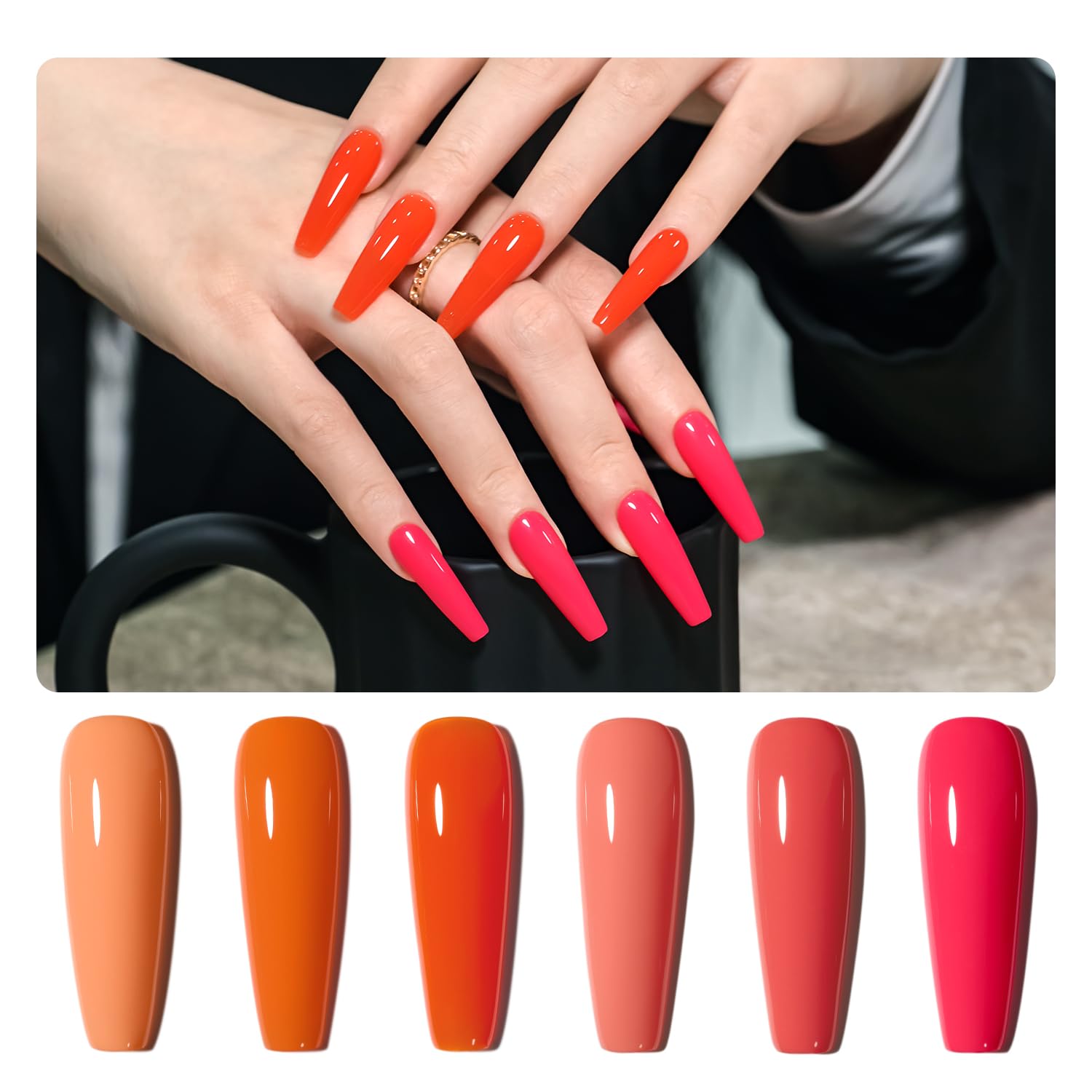 Coral Pink Orange Nail Polish Set
