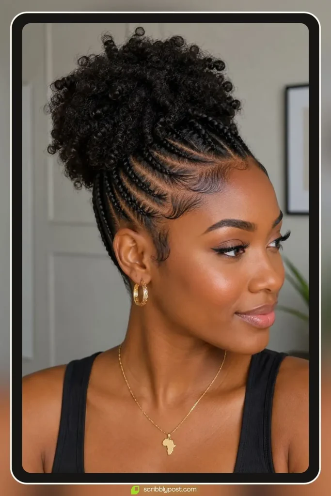 Cornrow Updo with Curly Top