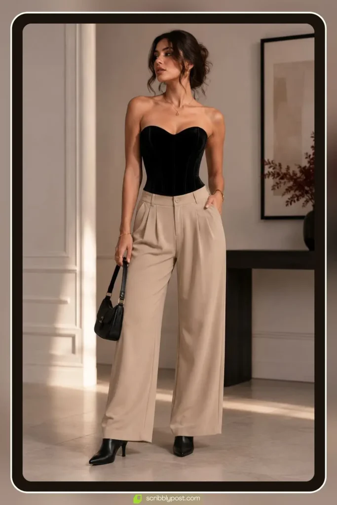 Corset Top with Wide-Leg Trousers
