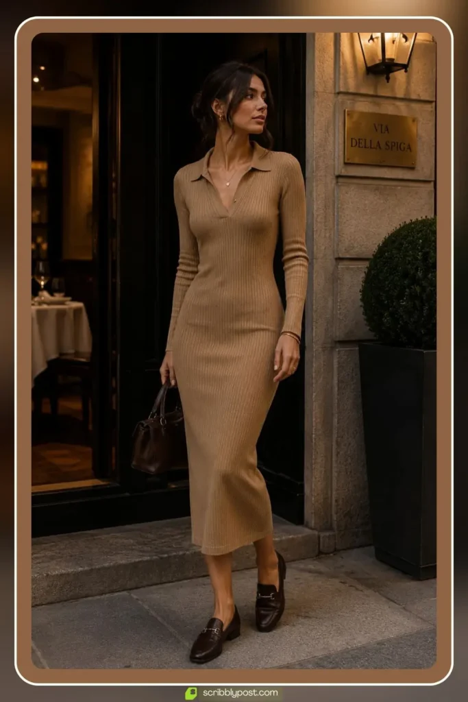 Fitted Knit Dress and Loafers