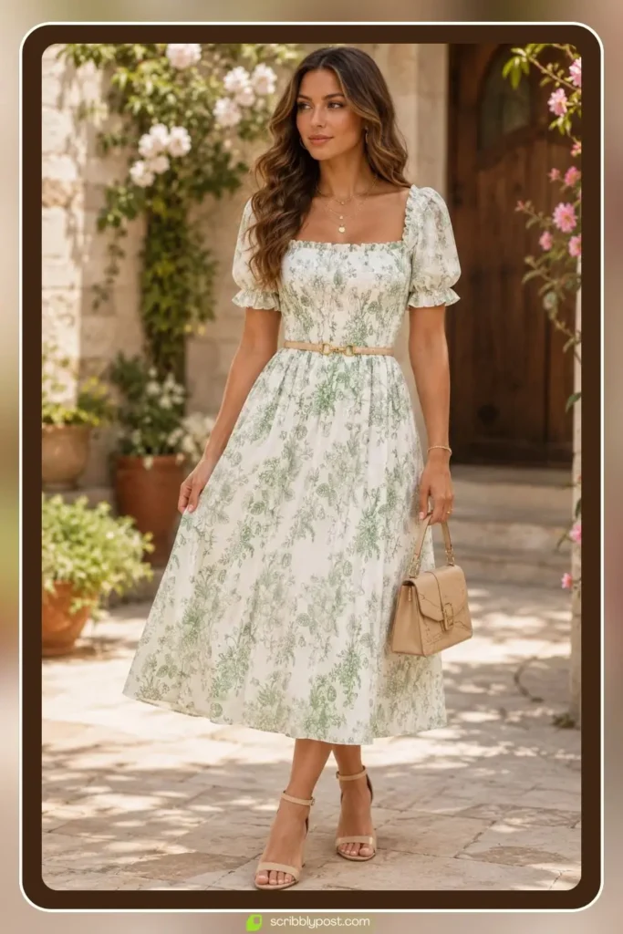 Floral Tea-Length Dress for a Garden Brunch Shower