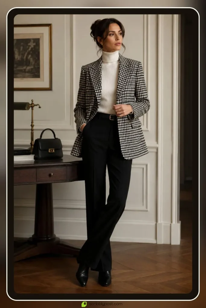 Houndstooth Blazer and Straight Trousers