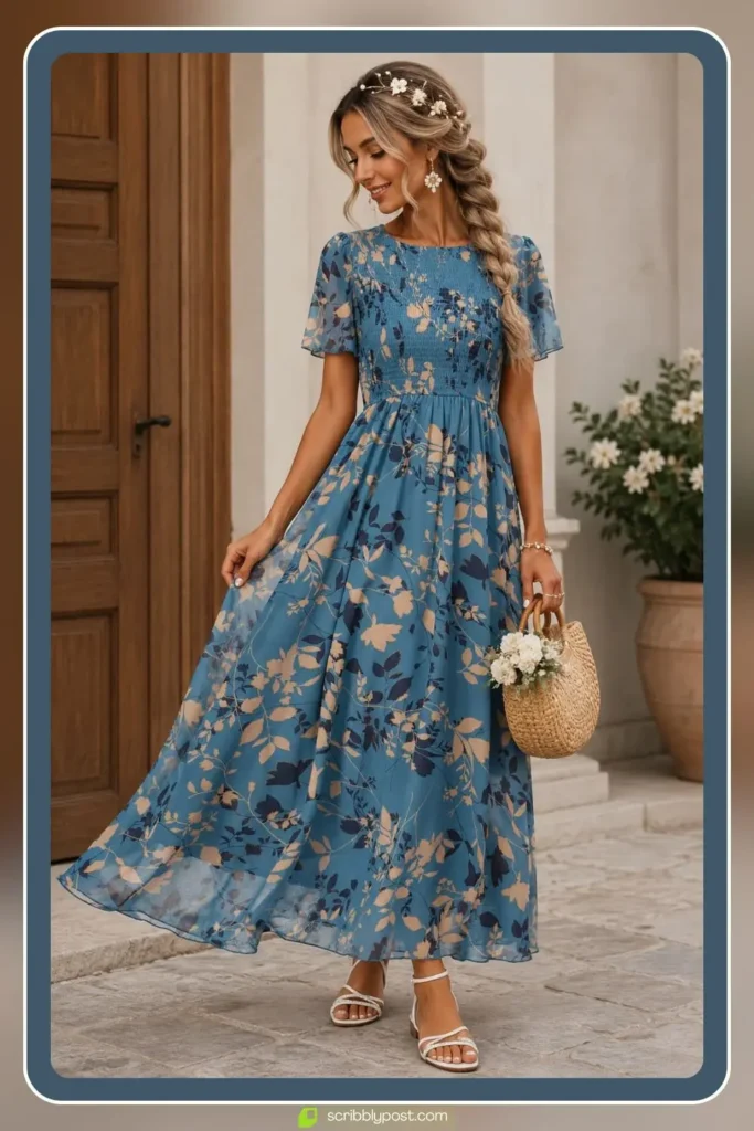 Luxury Beach Wedding Dress — Embroidered Chiffon Maxi