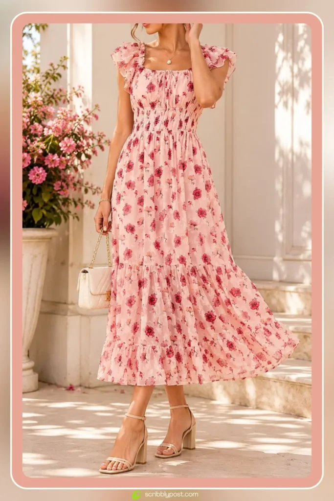 Luxury Dresses for Wedding Guest — Floral Jacquard Midi