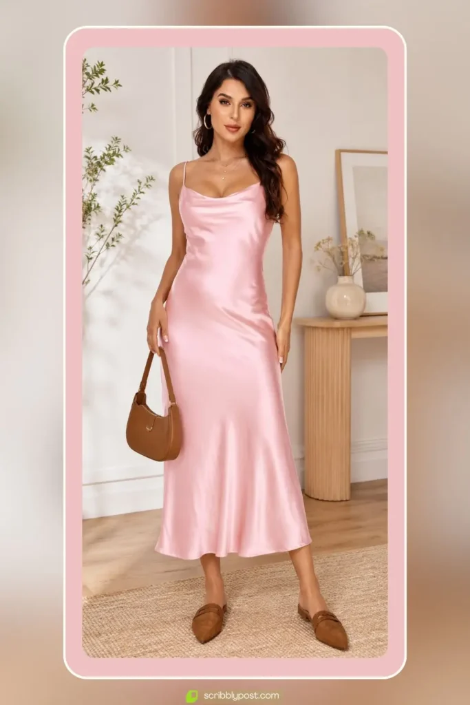 Luxury Silk Dress — Cowl-Neck Slip Midi