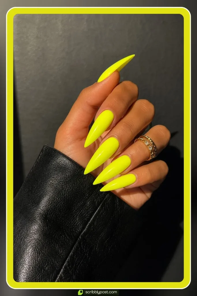 Neon Yellow Acrylic Nails — Stiletto Shape