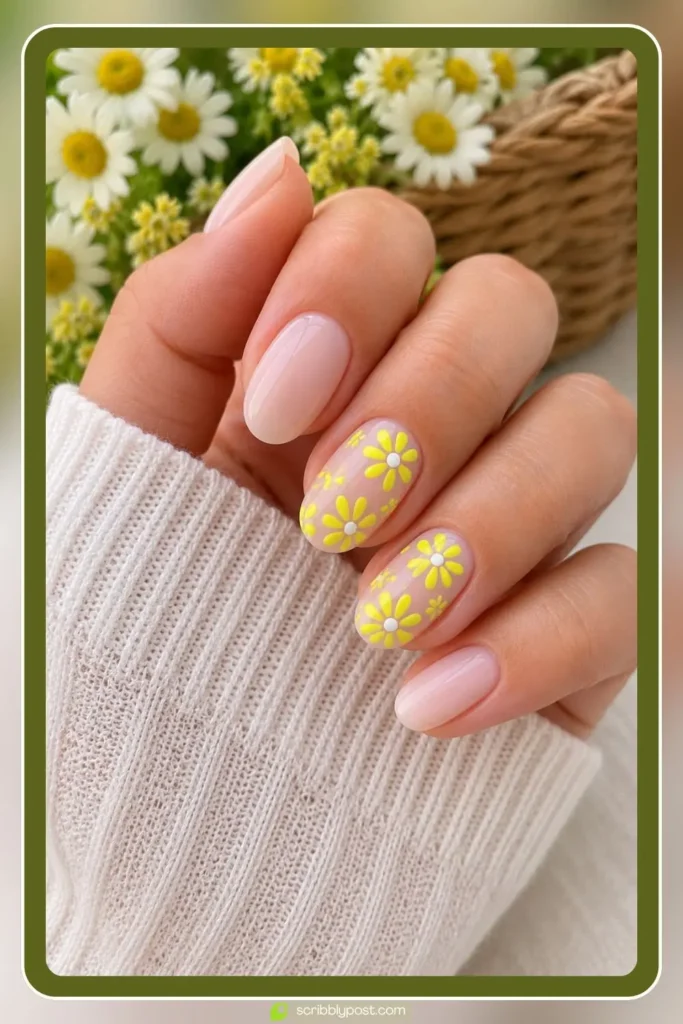 Neon Yellow Daisy Nail Art