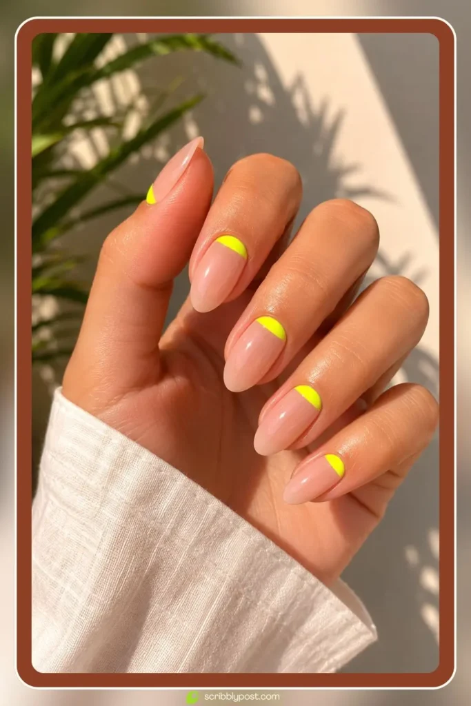 Neon Yellow Summer Nails — Half Moon Design