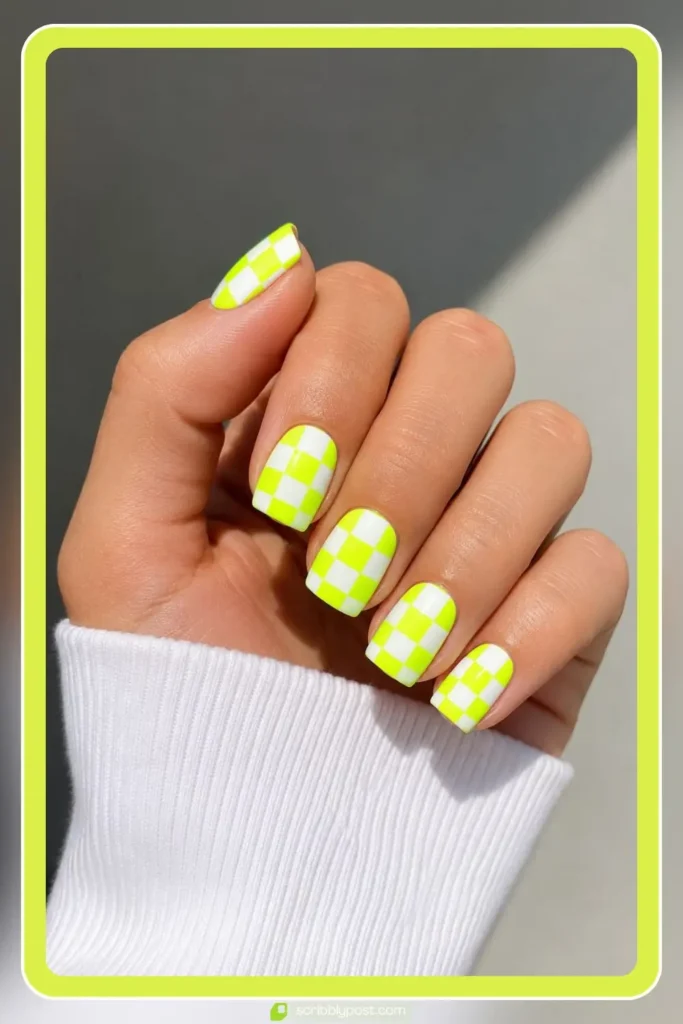 Neon Yellow and White Checkerboard