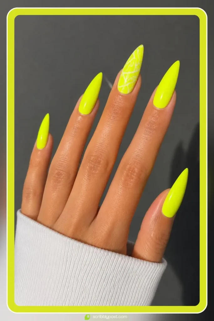 Neon Yellow with White Abstract Lines