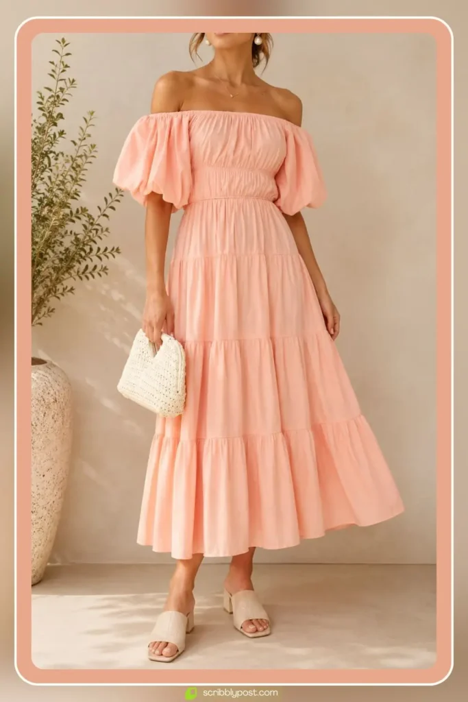 Off-Shoulder Puff Sleeve Dress