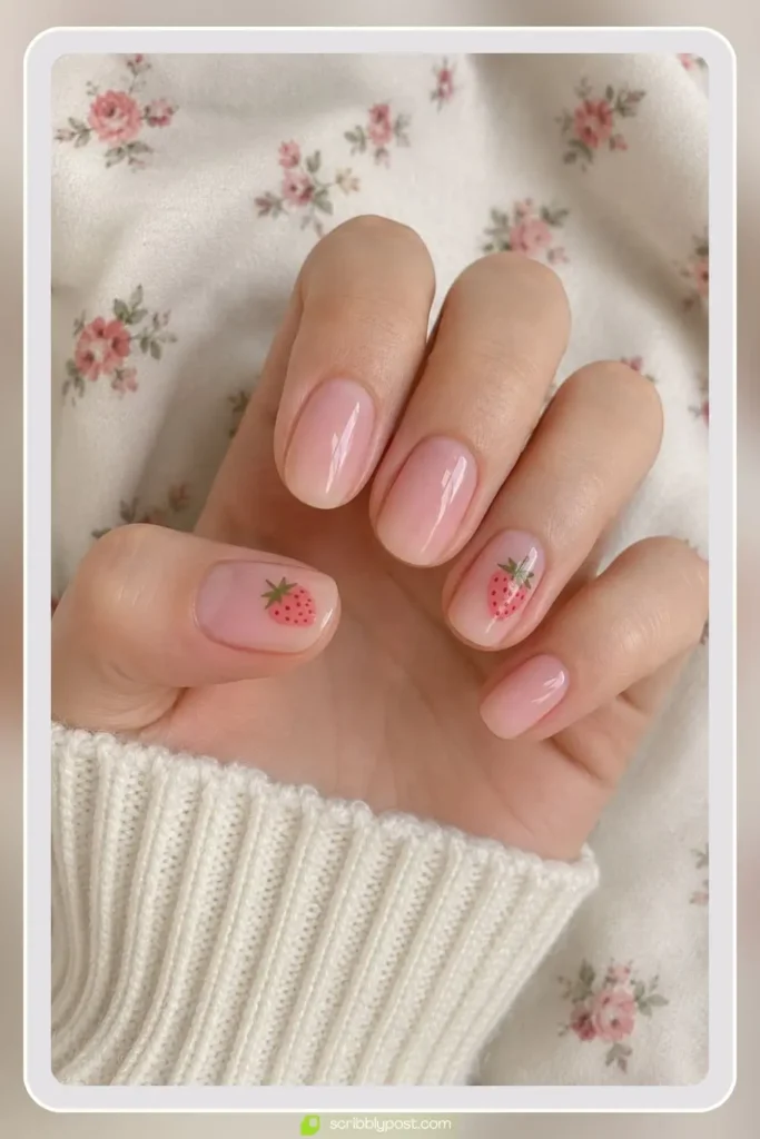 Pastel Strawberry Accent Nails