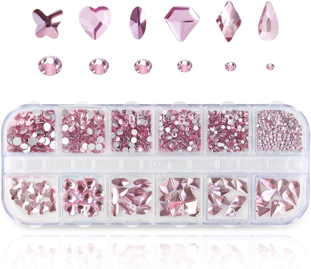 Pink Heart Nail Gems Flat
