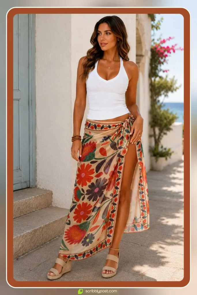 Printed Wrap Skirt and Top for a Coastal Shower