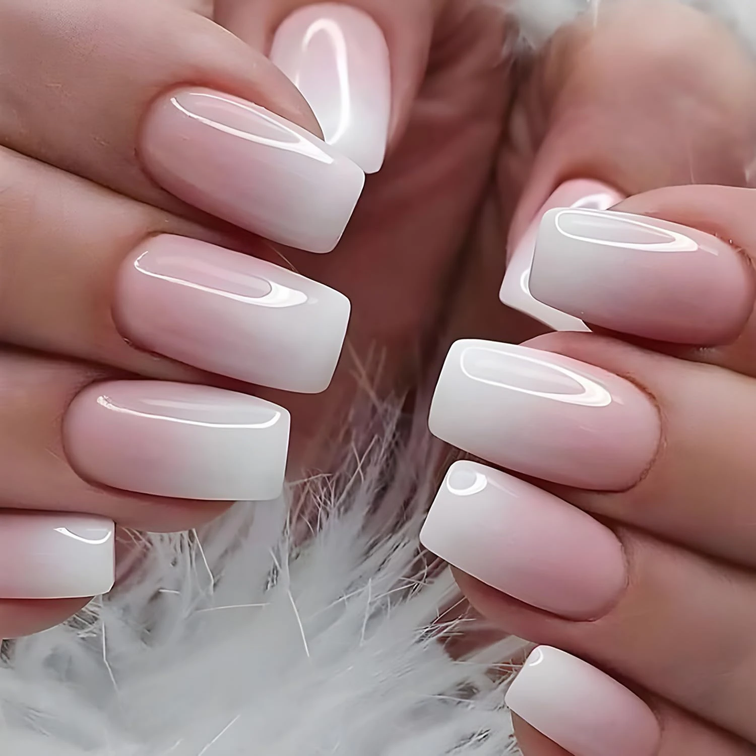 Red To White Gradient Nails