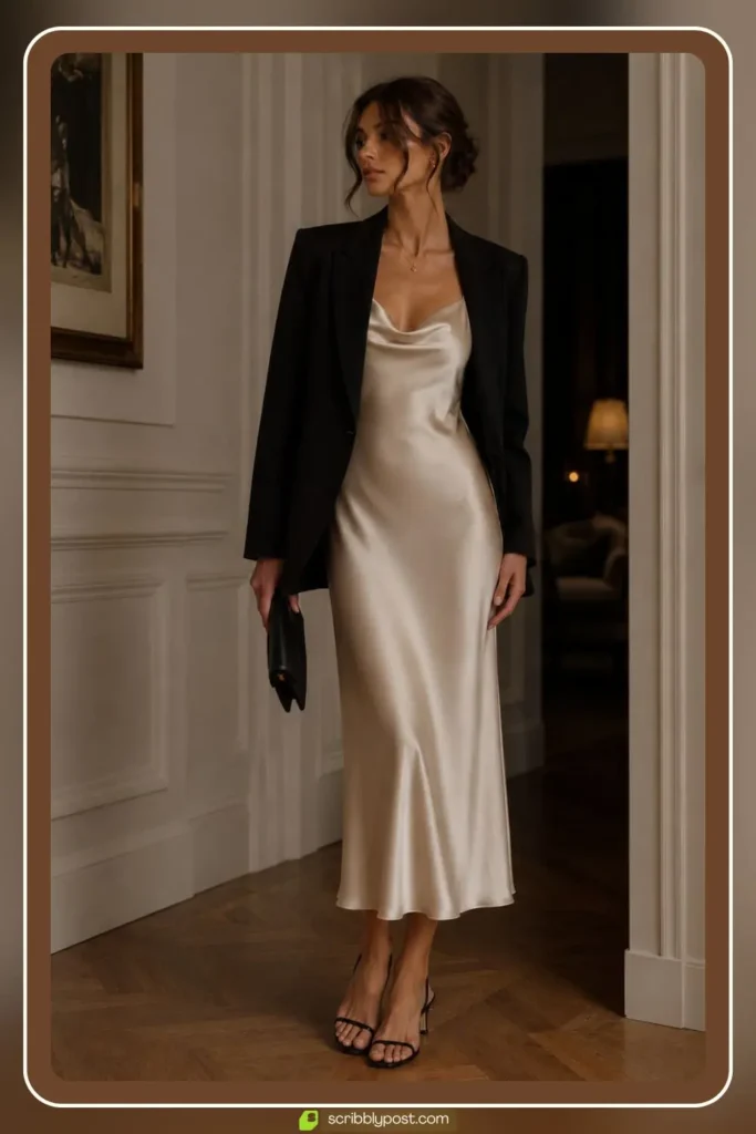 Silk Slip Dress Under Blazer