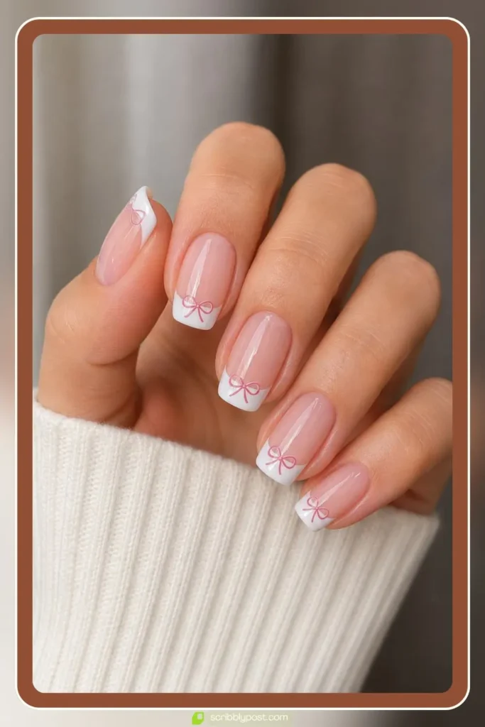 Simple Bow Nail Designs on White Tips