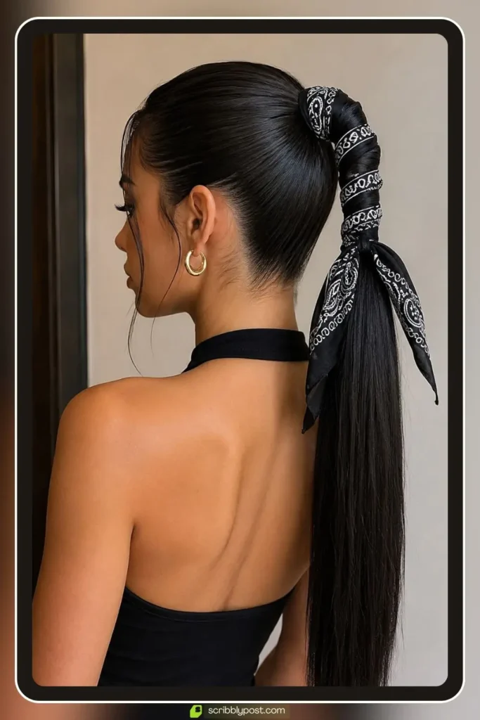 Sleek High Pony with Bandana Tail