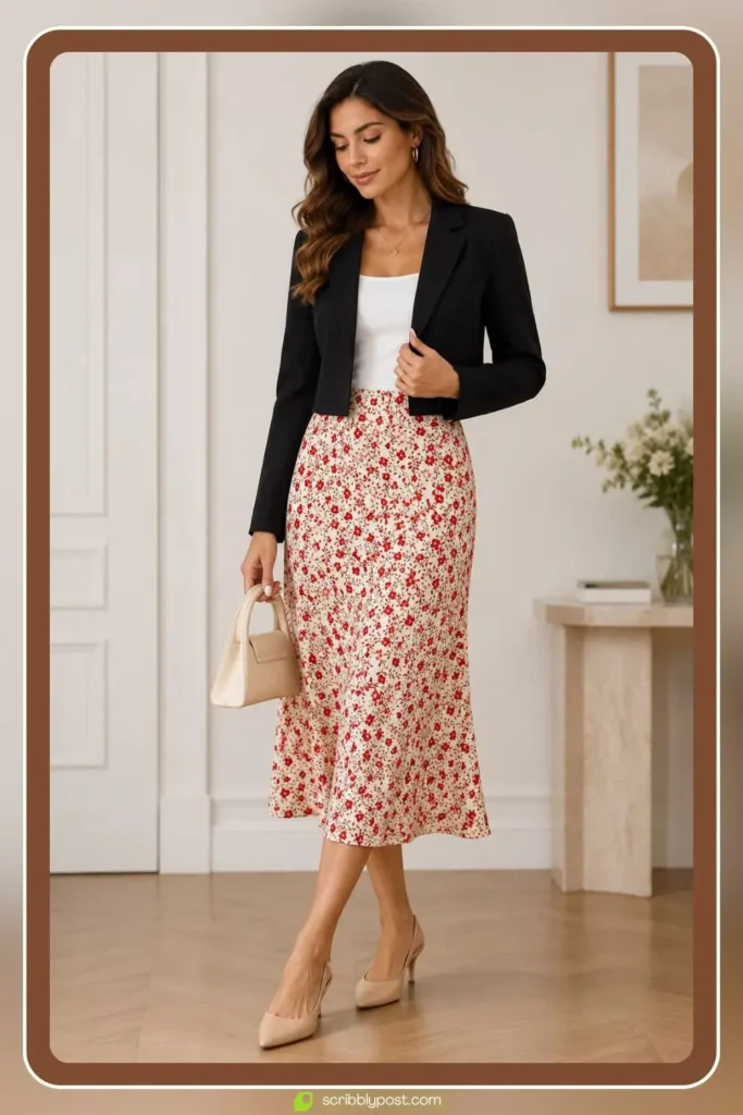 Spring Brunch Outfit — Midi Skirt with Blazer
