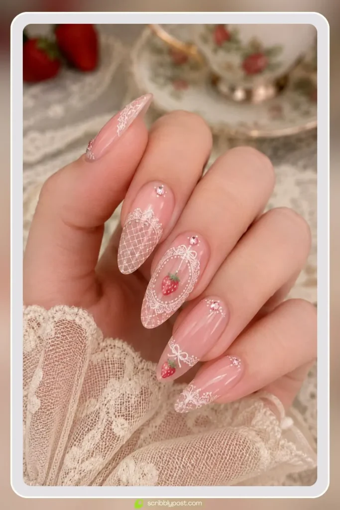 Strawberry Lace Nails