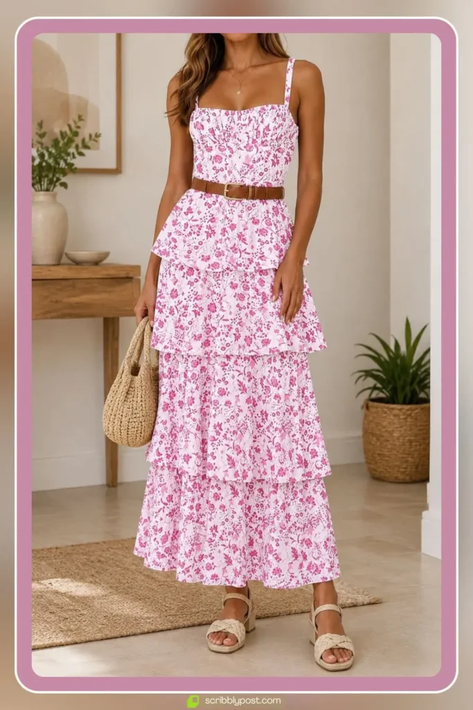Tiered Maxi Dress with Belt