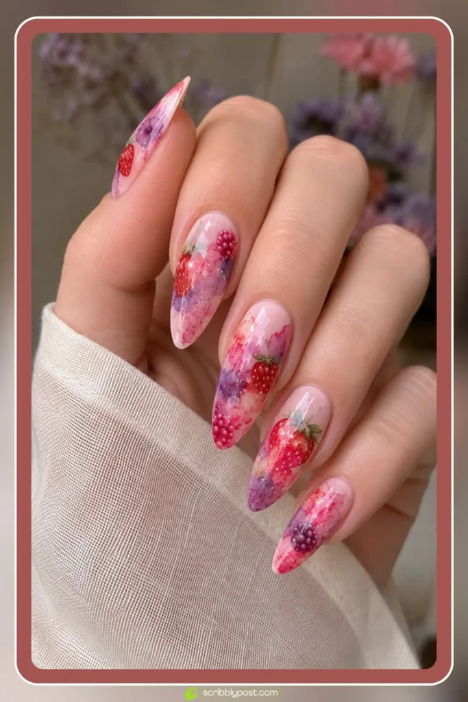 Watercolor Berry Nails