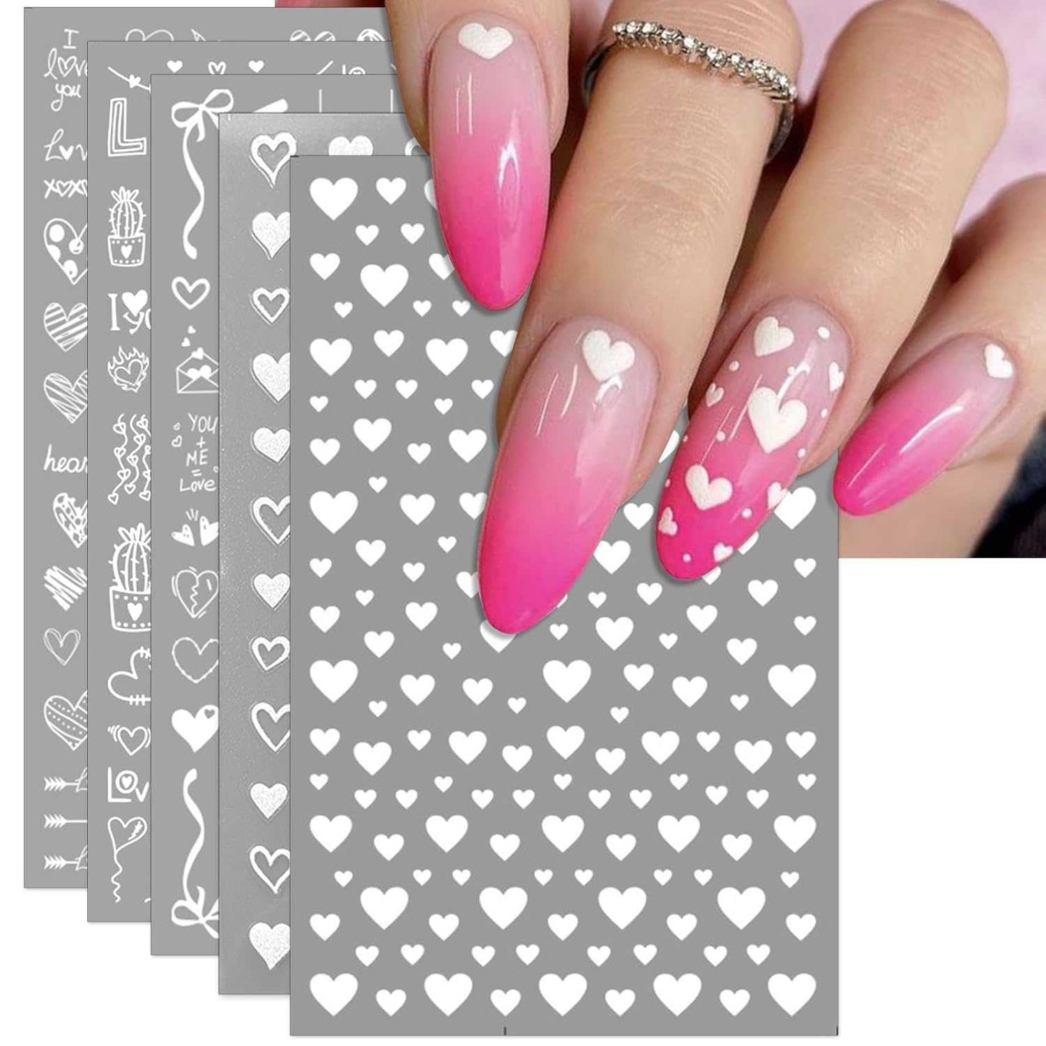 White Heart Nail Stickers