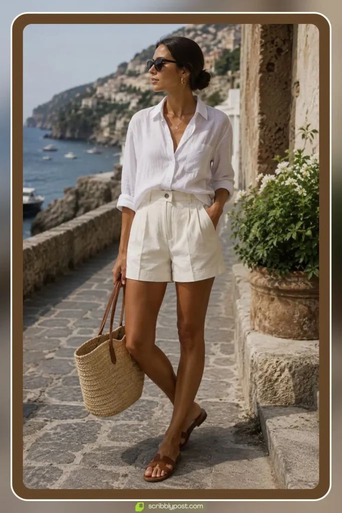 White Linen Shirt and Tailored Shorts