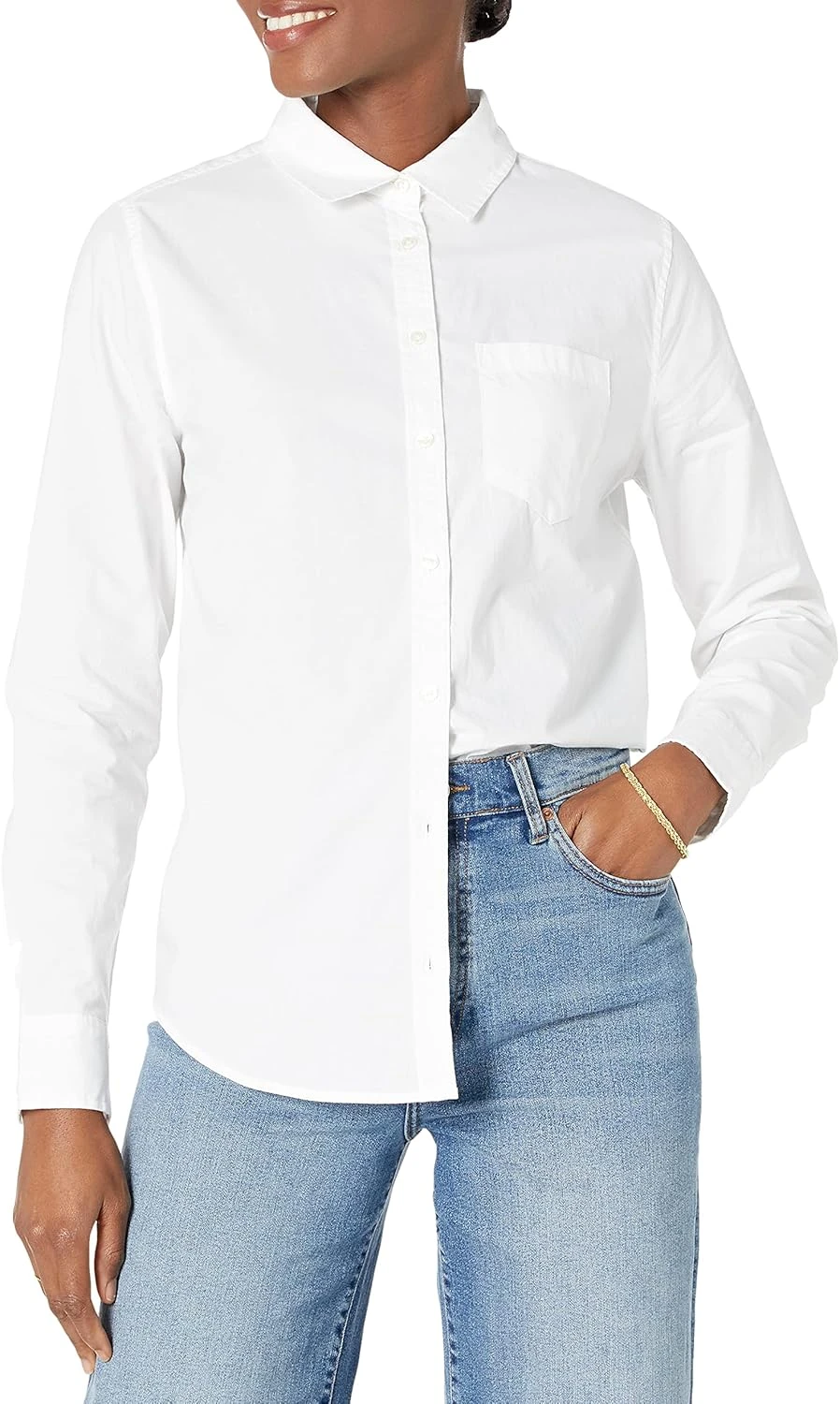 White Poplin Button-Down Shirt
