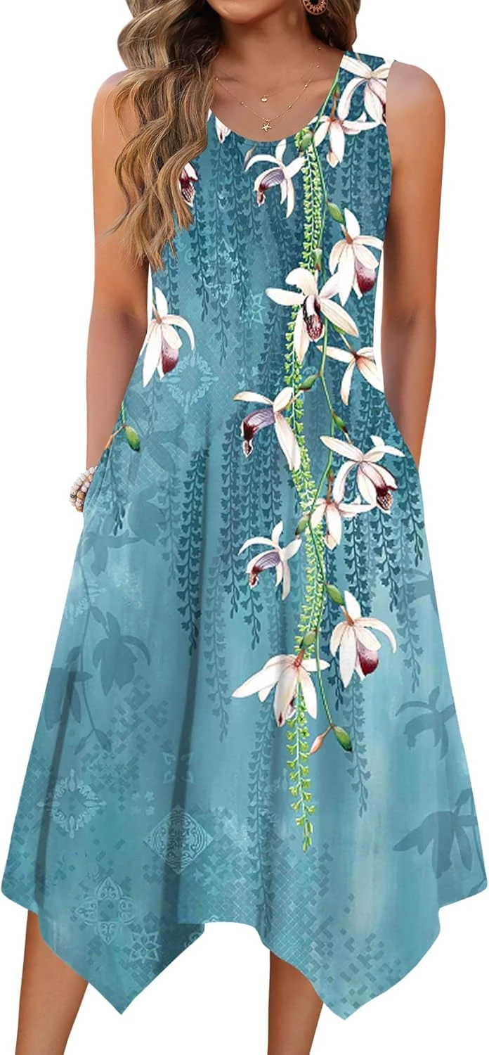 Abstract Print Sculptural Hem Midi Dress