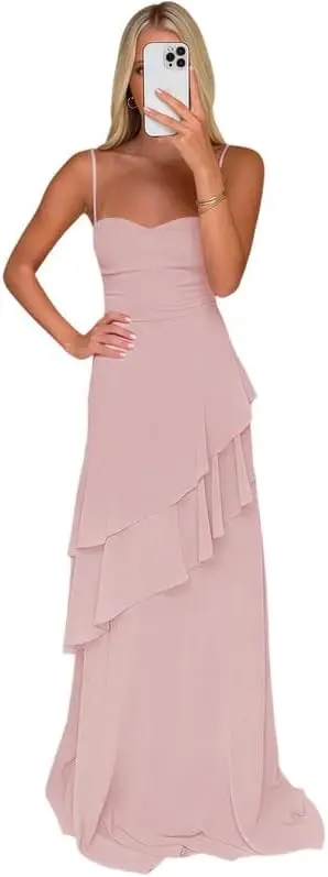 Chiffon Tiered Ruffle Dress Dusty Rose