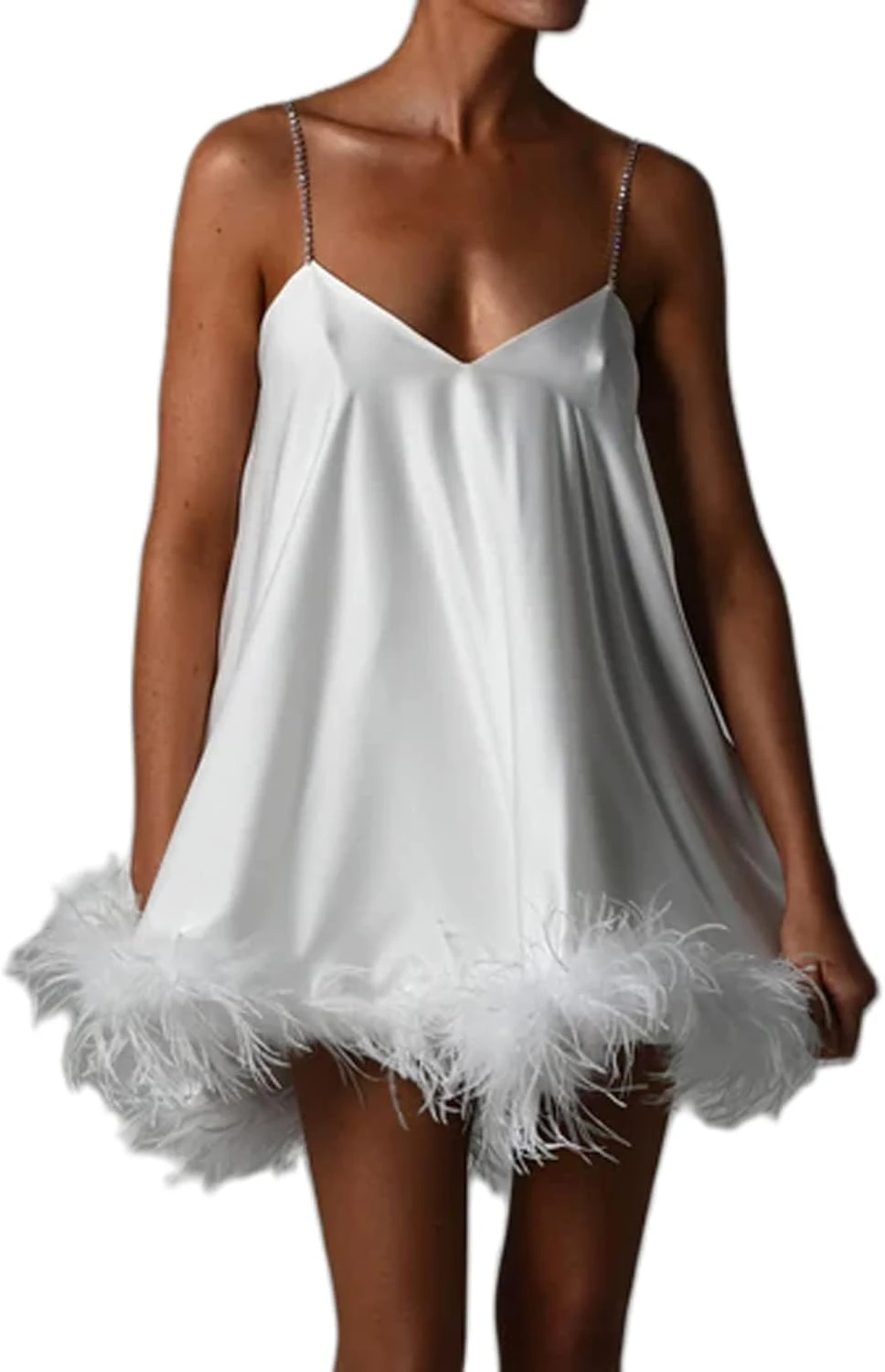 Embellished Feather Trim Mini Dress