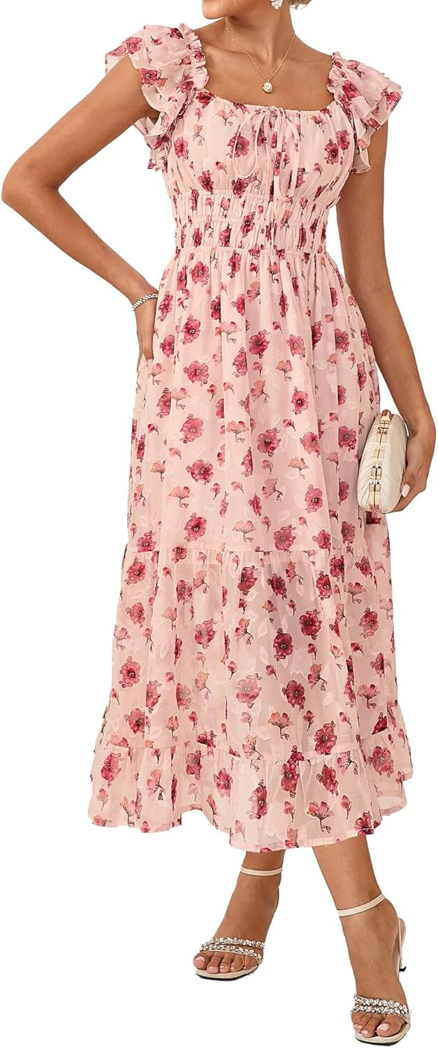 Floral Jacquard Midi Dress Wedding Guest