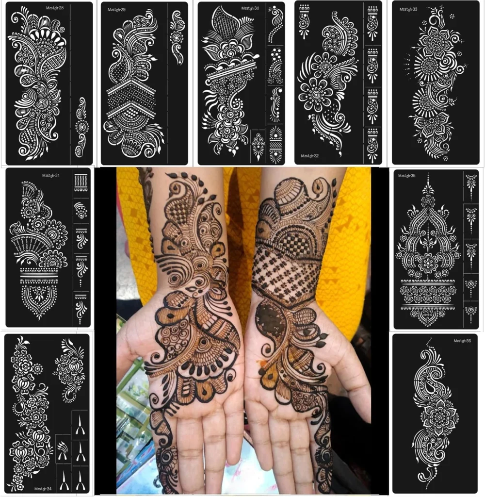 Geometric Mehndi Stencil Sheet Fingers