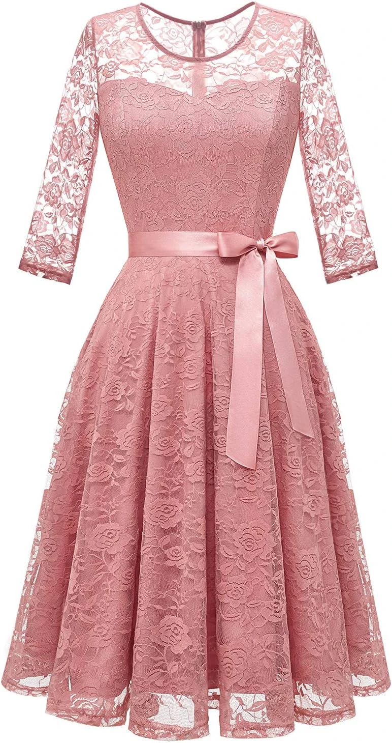 Lace Midi Dress A-Line Blush Pink