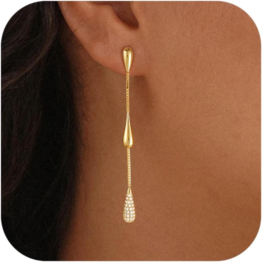 Long Drop Earrings Gold Statement