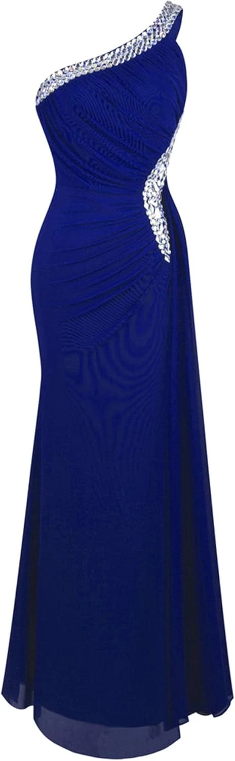 One Shoulder Draped Evening Gown Jewel Tone