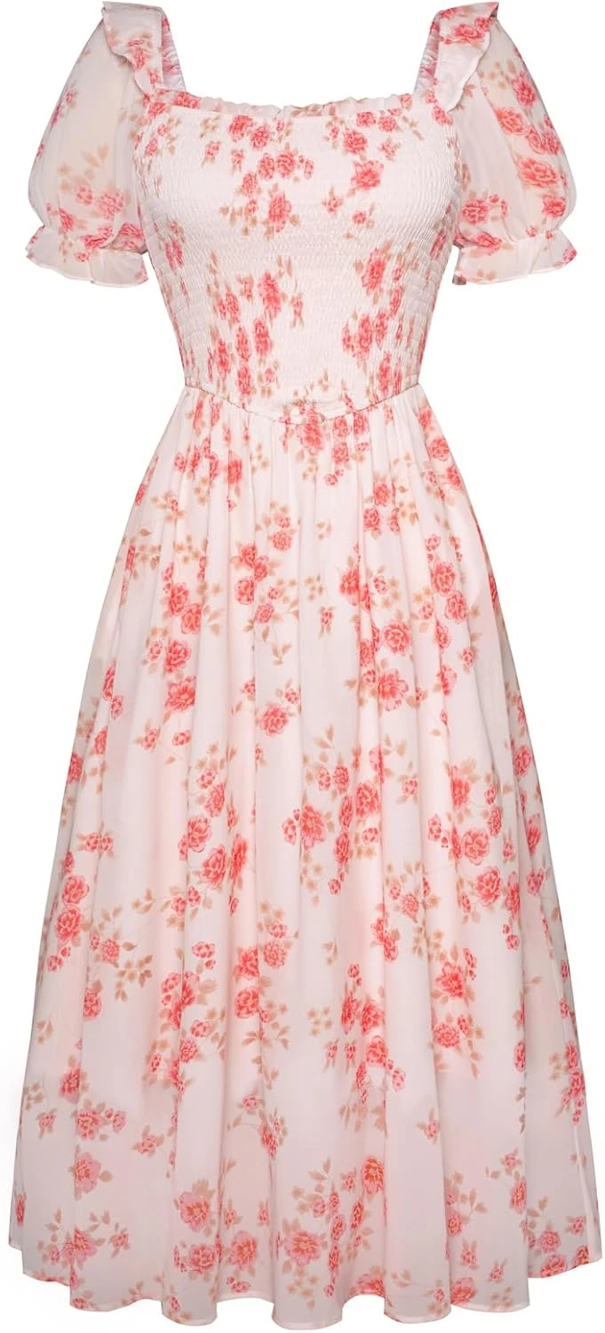 Pastel Puff Sleeve Midi Dress Spring