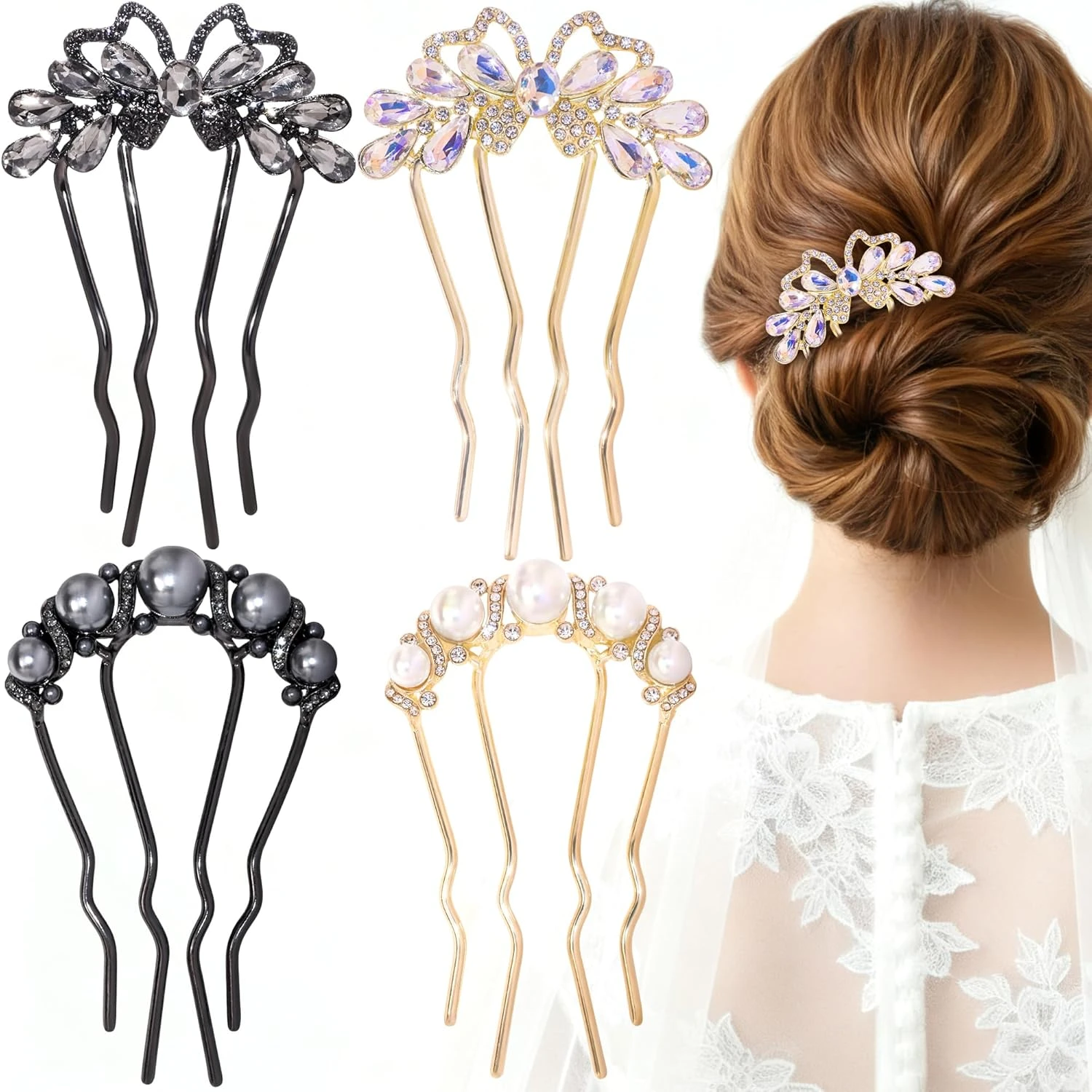 Pearl Bridal Hair Pins Chignon